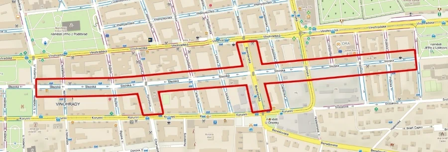 Praha 3 hledá architektonické řešení Slezské ulice - mapa